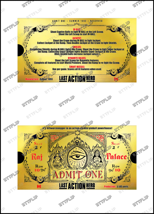 Data East Last Action Hero 1993 Game Cards Rules Instructions Pinball Custom Apron V1