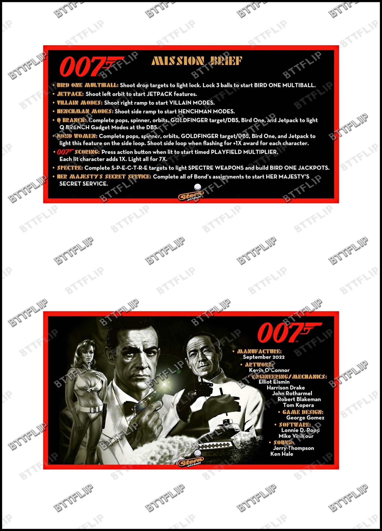 Stern 007 James Bond Dr No 2022 Game Cards Rules Instructions Pinball Custom Apron V1