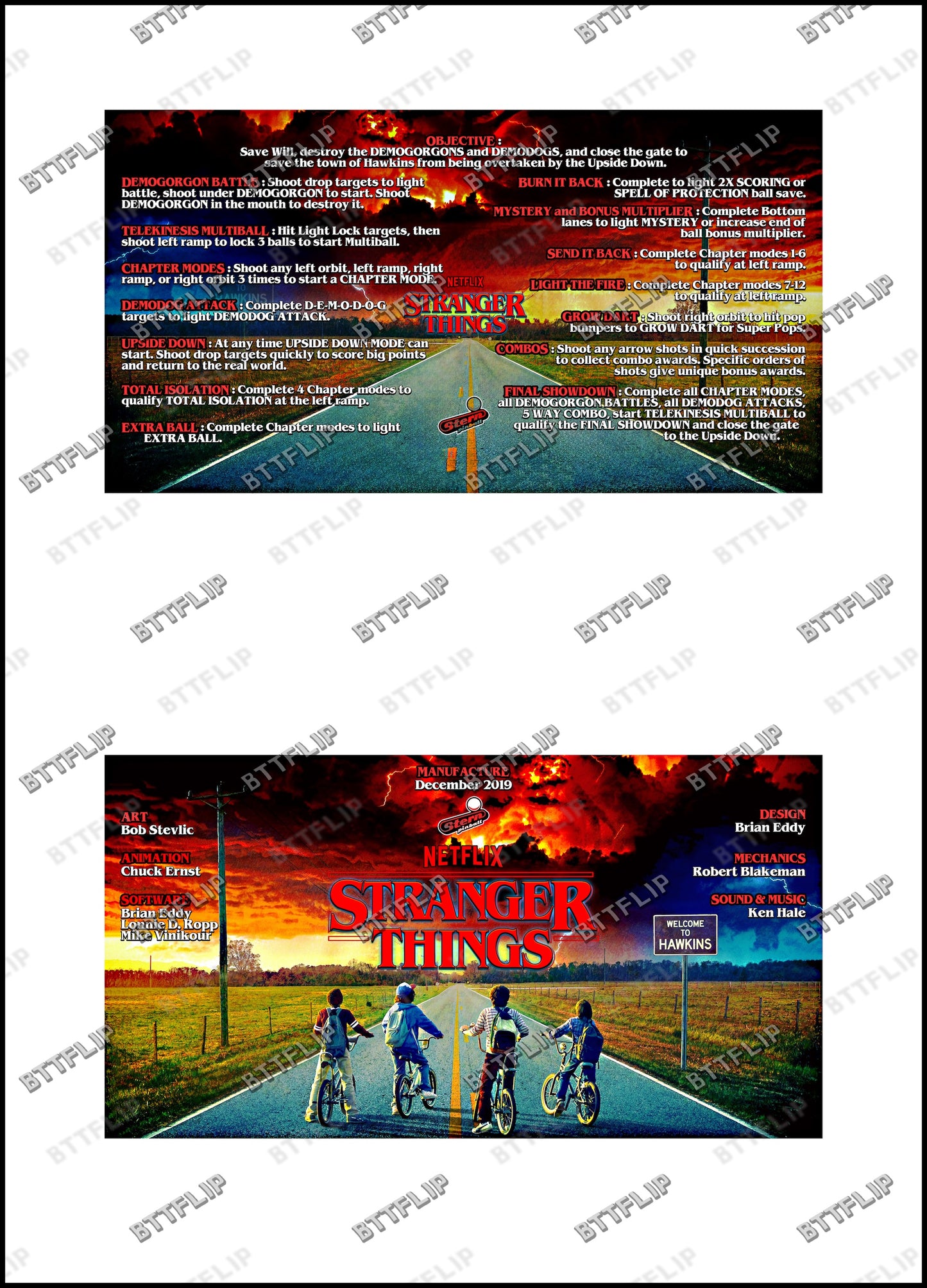 Instrucciones de las tarjetas del juego Stern Stranger Things 2019, delantal personalizado de pinball, reglas impresas V1