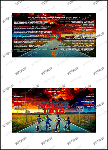 Instrucciones de las tarjetas del juego Stern Stranger Things 2019, delantal personalizado de pinball, reglas impresas V1