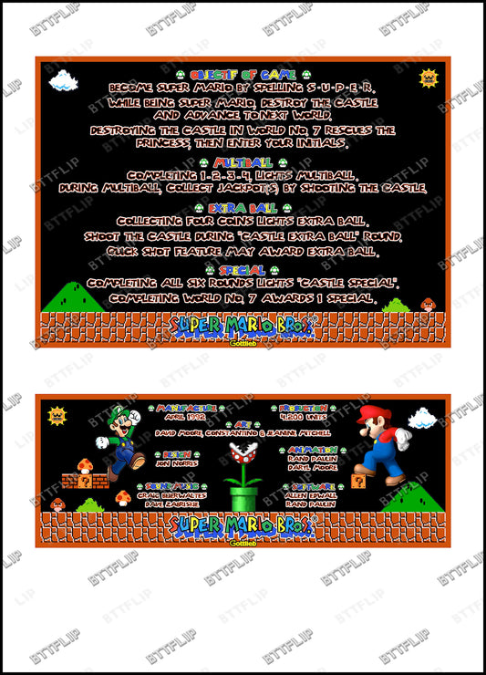 Reglas e instrucciones del juego Gottlieb Super Mario Bros 1992 Delantal personalizado de pinball V2