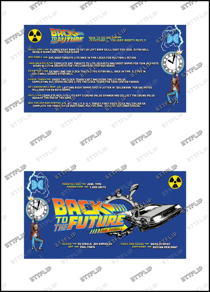 Data East Back To The Future 1990 Jeu Cartes règles Instructions Flipper Custom Apron V2