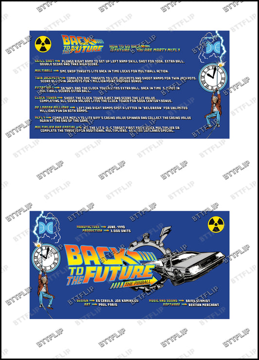 Data East Back To The Future 1990 Jeu Cartes règles Instructions Flipper Custom Apron V2