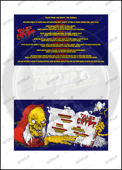 Instrucciones de las tarjetas del juego Data East Tales From The Crypt 1993, delantal personalizado de pinball, reglas impresas V2