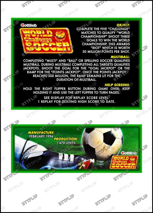 Reglas e instrucciones del juego Gottlieb World Challenge Soccer 1994 (delantal personalizado de pinball V2)