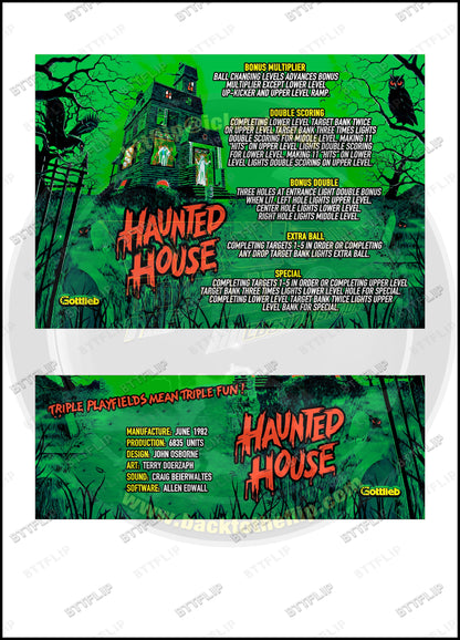 Custom instruction cards apron flipper Gottlieb Haunted House 1982 V2