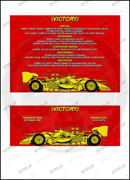 Cartes d'instructions custom apron flipper Gottlieb Victory 1987 V2 (set de 2)