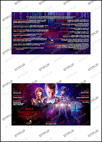 Instrucciones de las tarjetas del juego Stern Stranger Things 2019, delantal personalizado de pinball, reglas impresas V2