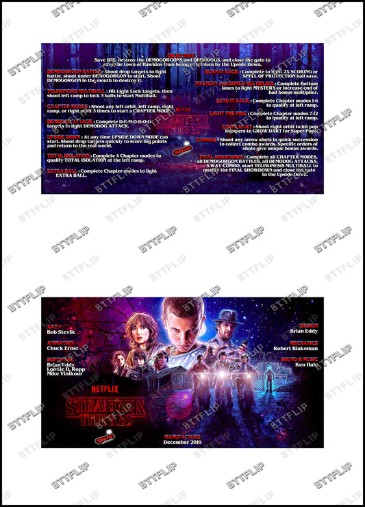 Stern Stranger Things 2019 Game Cards Instructions Flipper Custom Apron Printed Rules V2