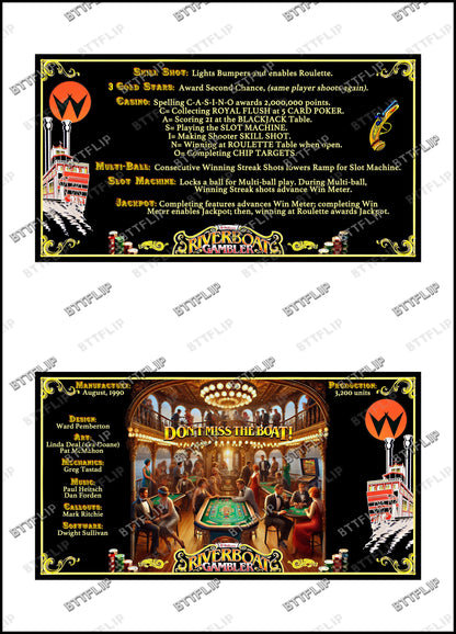 Williams Riverboat Gambler 1990 Juego Cartas Reglas Instrucciones Pinball Custom Apron V2