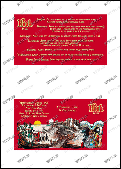 Data East Hook 1992 Game Cards Rules Instructions Pinball Custom Apron V3