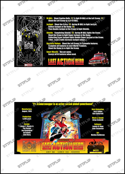 Data East Last Action Hero 1993 Juego Cartas reglas Instrucciones Pinball Delantal Personalizado V3