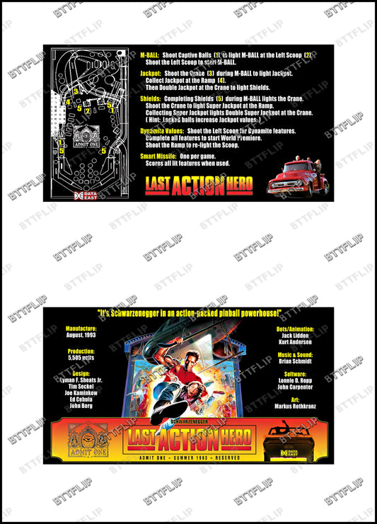 Data East Last Action Hero 1993 Pinball Machine Cards Rules Instructions Custom Apron V3