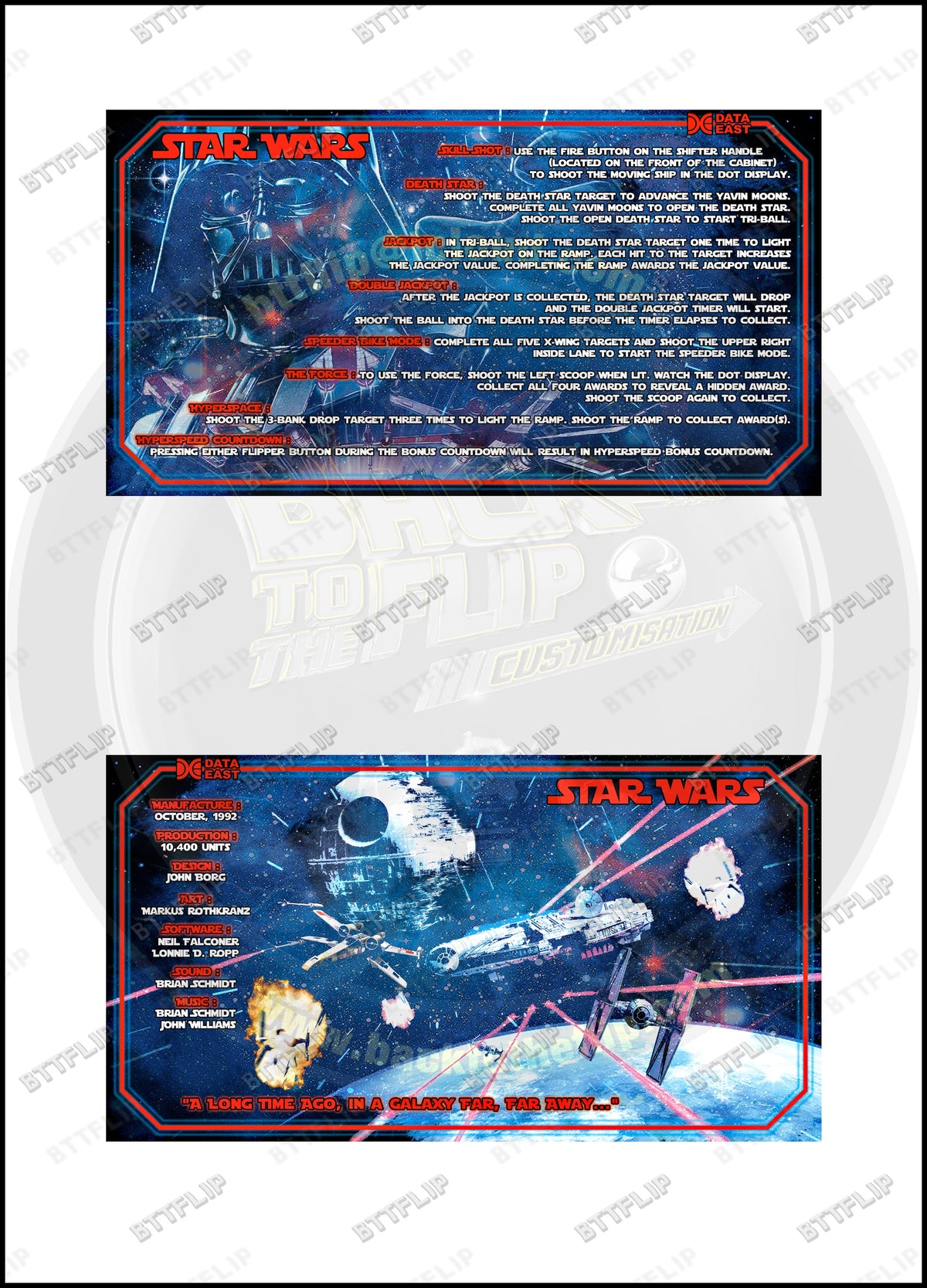 Custom apron instruction cards flipper Data East Star Wars 1992 V3