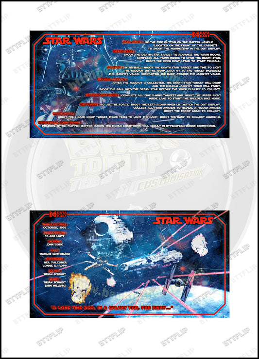 Instrucciones de las tarjetas del juego Star Wars 1992 de Data East, delantal personalizado de pinball, reglas impresas V3