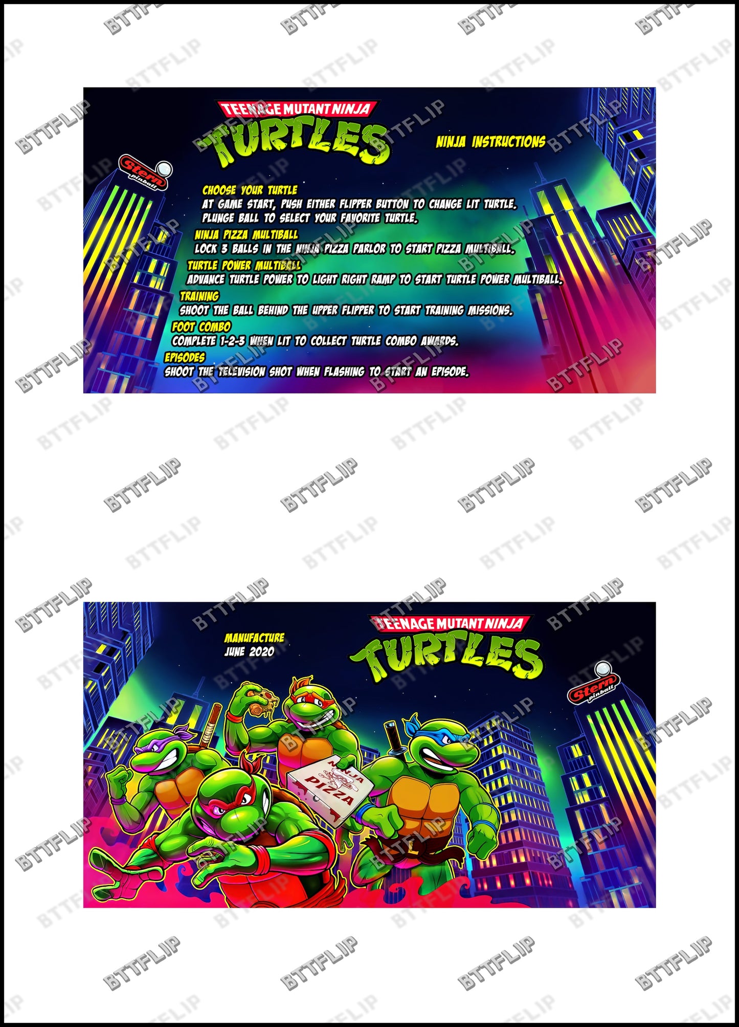 Reglas e instrucciones del juego Tortugas Ninja Stern 2020 Delantal personalizado de pinball V3