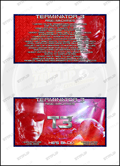 Cartes d'instructions custom apron flipper Stern Terminator 3 Rise of the Machines 2003 V3 (set de 2)
