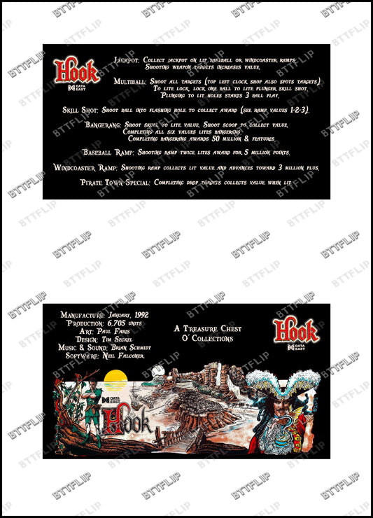 Data East Hook 1992 Juego Cartas reglas Instrucciones Pinball Delantal Personalizado V4
