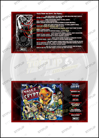 Cartes d'instructions custom apron flipper Data East Tales From The Crypt 1993 V4 (set de 2)