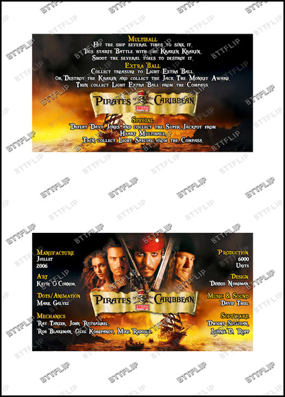 Stern Piratas del Caribe 2006 Juego de cartas reglas Instrucciones Pinball Custom Apron V4