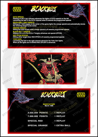 Custom instruction cards apron flipper Zaccaria Blackbelt 1986 (set of 3)