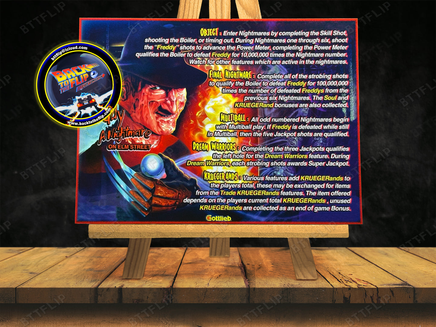 Gottlieb FREDDY A Nightmare On Elm Street 1994 Game Cards Rules Instructions Pinball Custom Apron