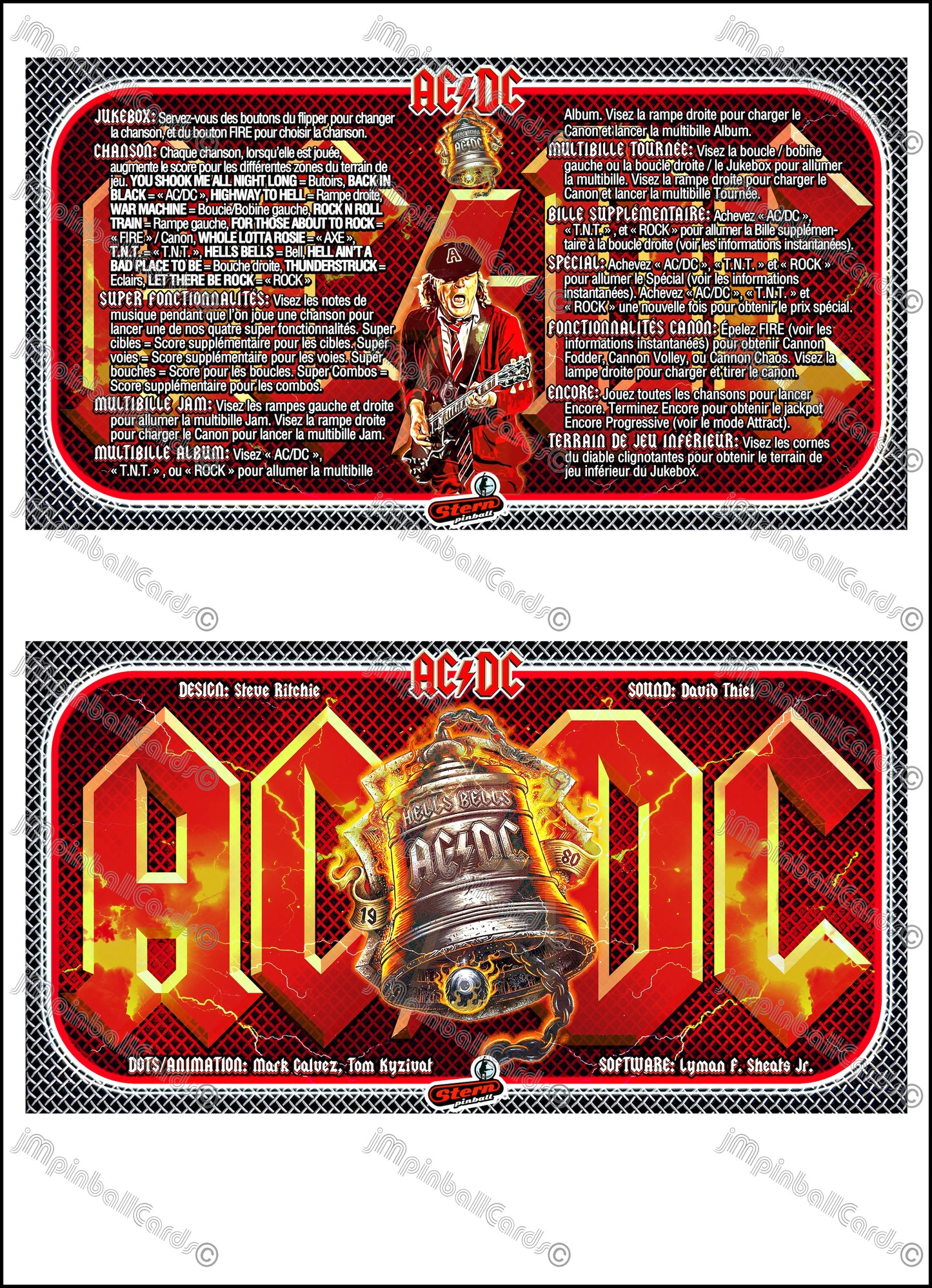 Instrucciones de las tarjetas de juego Stern AC/DC 2012, versión Pinball 1, delantal de pinball con impresión personalizada, tarjetas ACDC