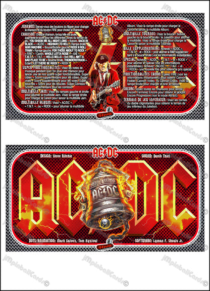 Instrucciones de las tarjetas de juego Stern AC/DC 2012, delantal personalizado de pinball, reglas impresas ACDC V1