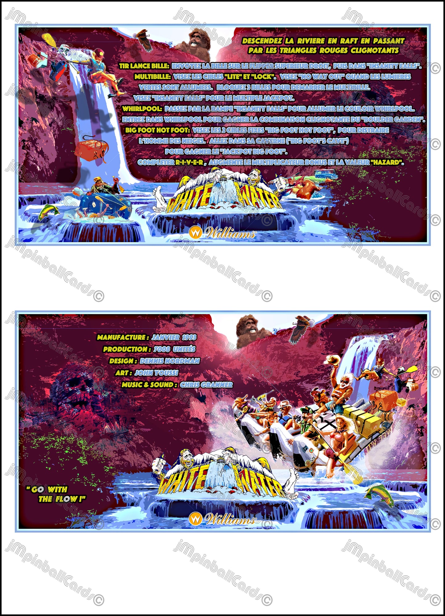 Instrucciones de las tarjetas del juego Williams White Water 1993, delantal personalizado de pinball, reglas impresas V1