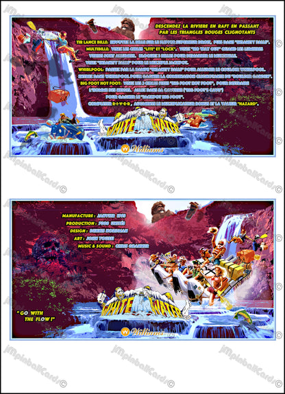 Instrucciones de las tarjetas del juego Williams White Water 1993, delantal personalizado de pinball, reglas impresas V1
