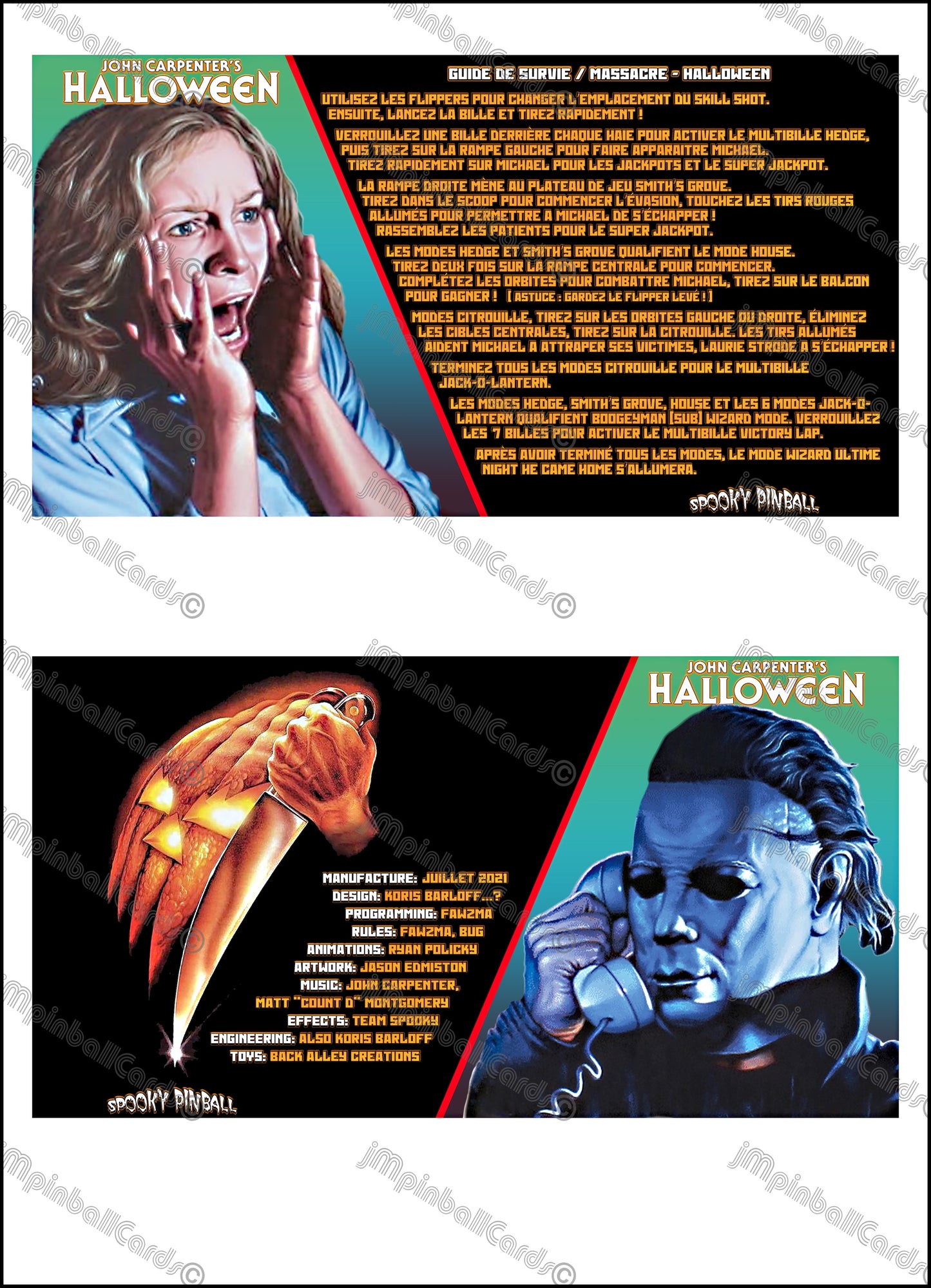 Instrucciones de las tarjetas del juego SPOOKY Halloween 2021, versión Pinball 2, tarjetas de delantal de Pinball impresas personalizadas