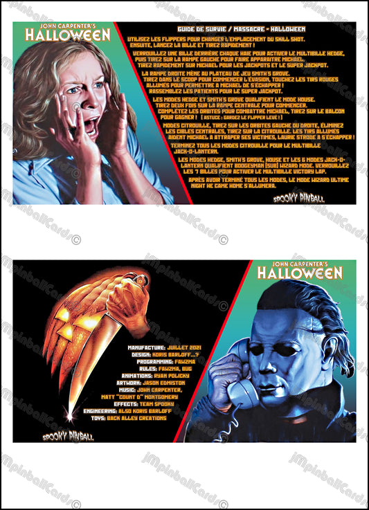 Instrucciones de las tarjetas del juego SPOOKY Halloween 2021, versión Pinball 2, tarjetas de delantal de Pinball impresas personalizadas