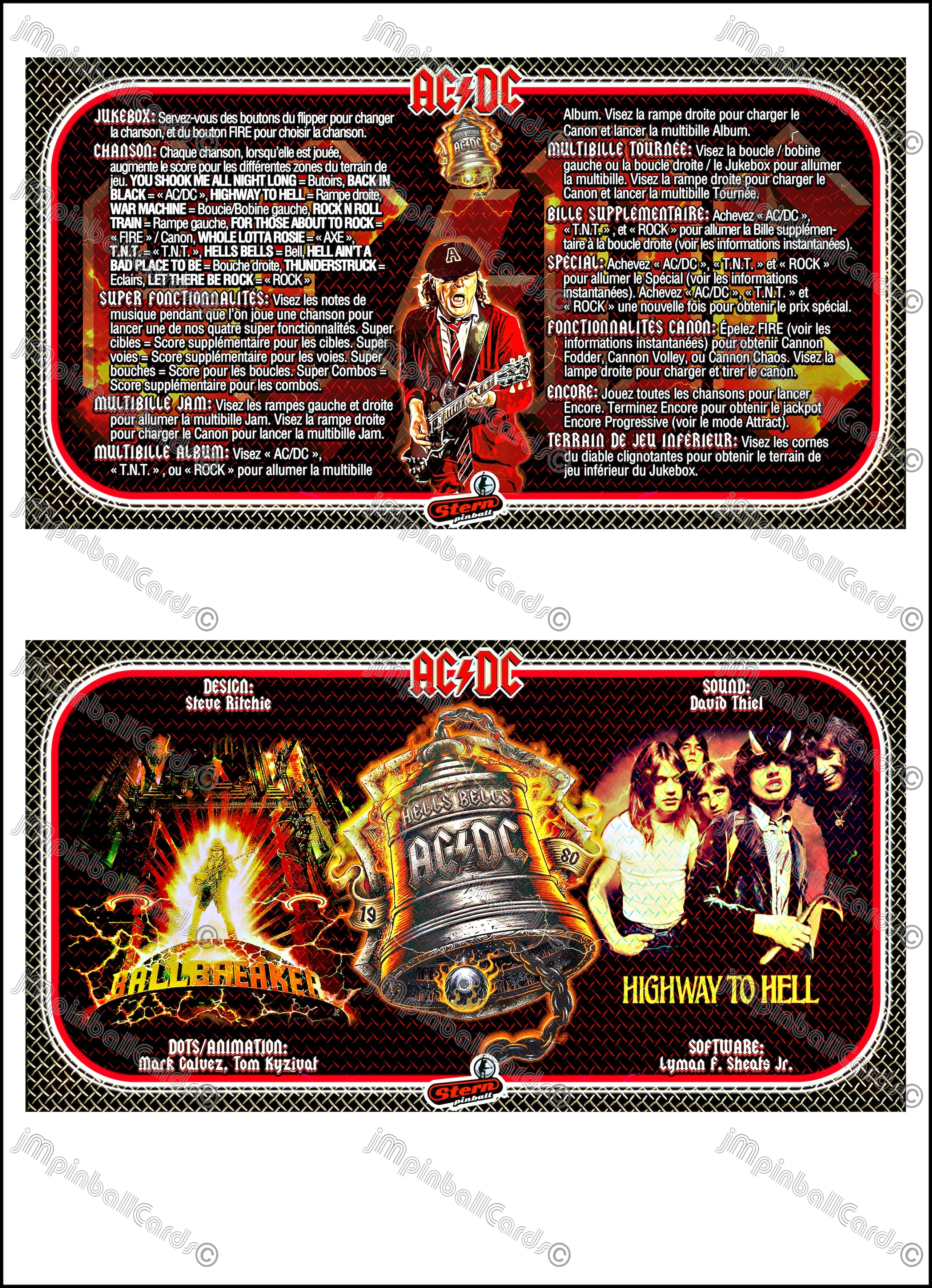 Stern AC/DC 2012 Game Cards Instructions Flipper Custom Apron printed ...
