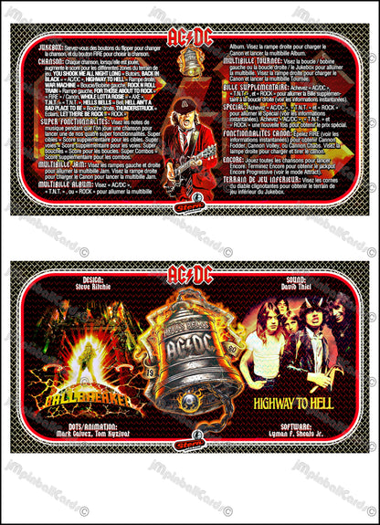 Instrucciones de las tarjetas de juego Stern AC/DC 2012, delantal personalizado de pinball, reglas impresas ACDC V2