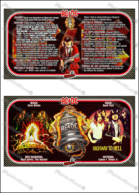 Instrucciones de las tarjetas de juego Stern AC/DC 2012, versión Pinball 2, delantal de pinball con impresión personalizada, tarjetas ACDC