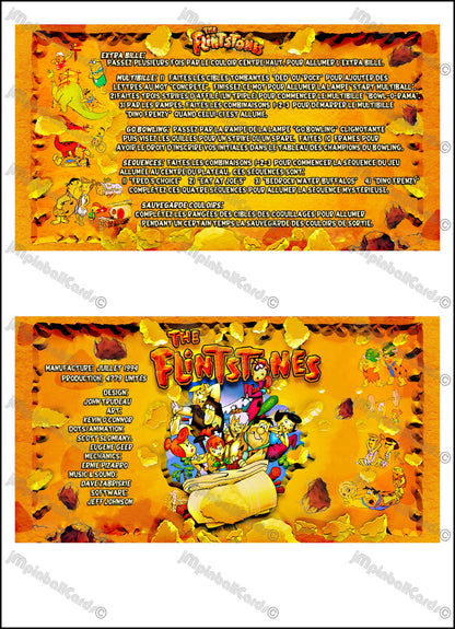 Instrucciones de las tarjetas del juego de pinball de Los Picapiedra (1994) de Williams, delantal personalizado, reglas impresas (V2)