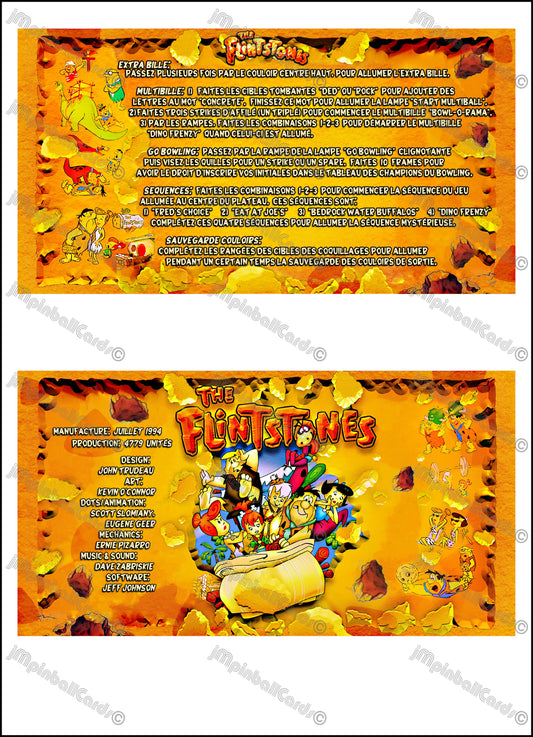 Instrucciones de las tarjetas del juego de pinball de Los Picapiedra (1994) de Williams, delantal personalizado, reglas impresas (V2)