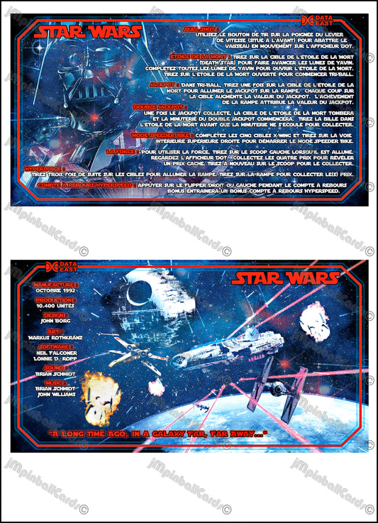 Instrucciones de las tarjetas del juego Star Wars 1992 de Data East, delantal personalizado de pinball, reglas impresas V3