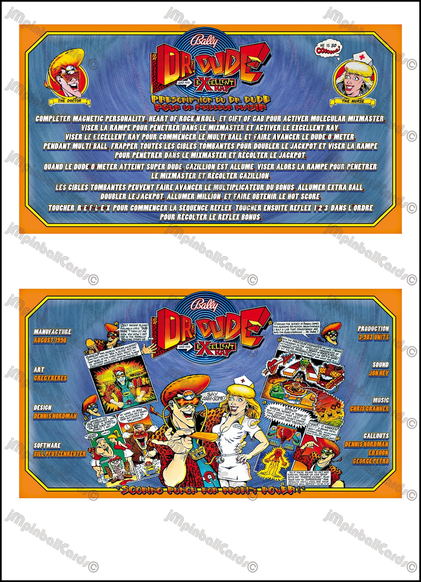 Bally Dr Dude 1990 Game Cards Instructions Pinball Machine Custom Apron Printed Rules