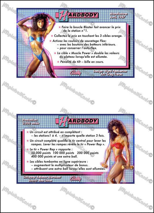 Bally Hardbody 1987 Jeu Cartes Instructions Flipper Custom Apron règles imprimées