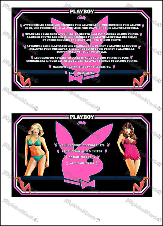 Instrucciones de las tarjetas del juego Bally Playboy 1978, máquina de pinball, delantal personalizado, reglas impresas