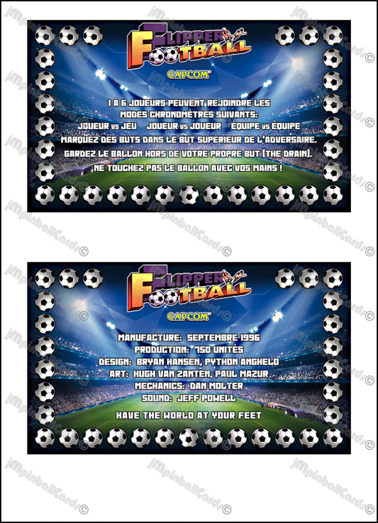 Capcom "Flipper Football" 1996 Jeu Cartes Instructions Flipper Custom Apron règles imprimées Foot
