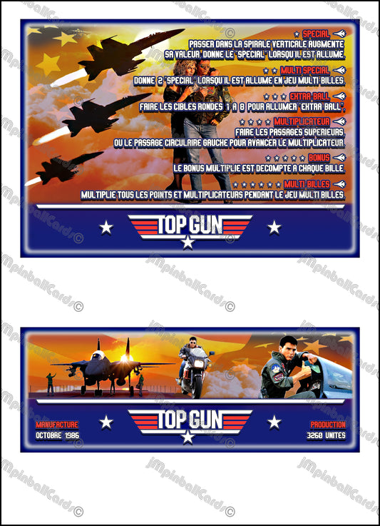 Instrucciones de las tarjetas del juego Gottlieb Gold Wings Top Gun 1986, tarjetas de pinball personalizadas con impresión de delantal.