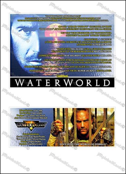 Instrucciones de las tarjetas del juego Gottlieb Waterworld 1995, reglas impresas del delantal personalizado de Pinball