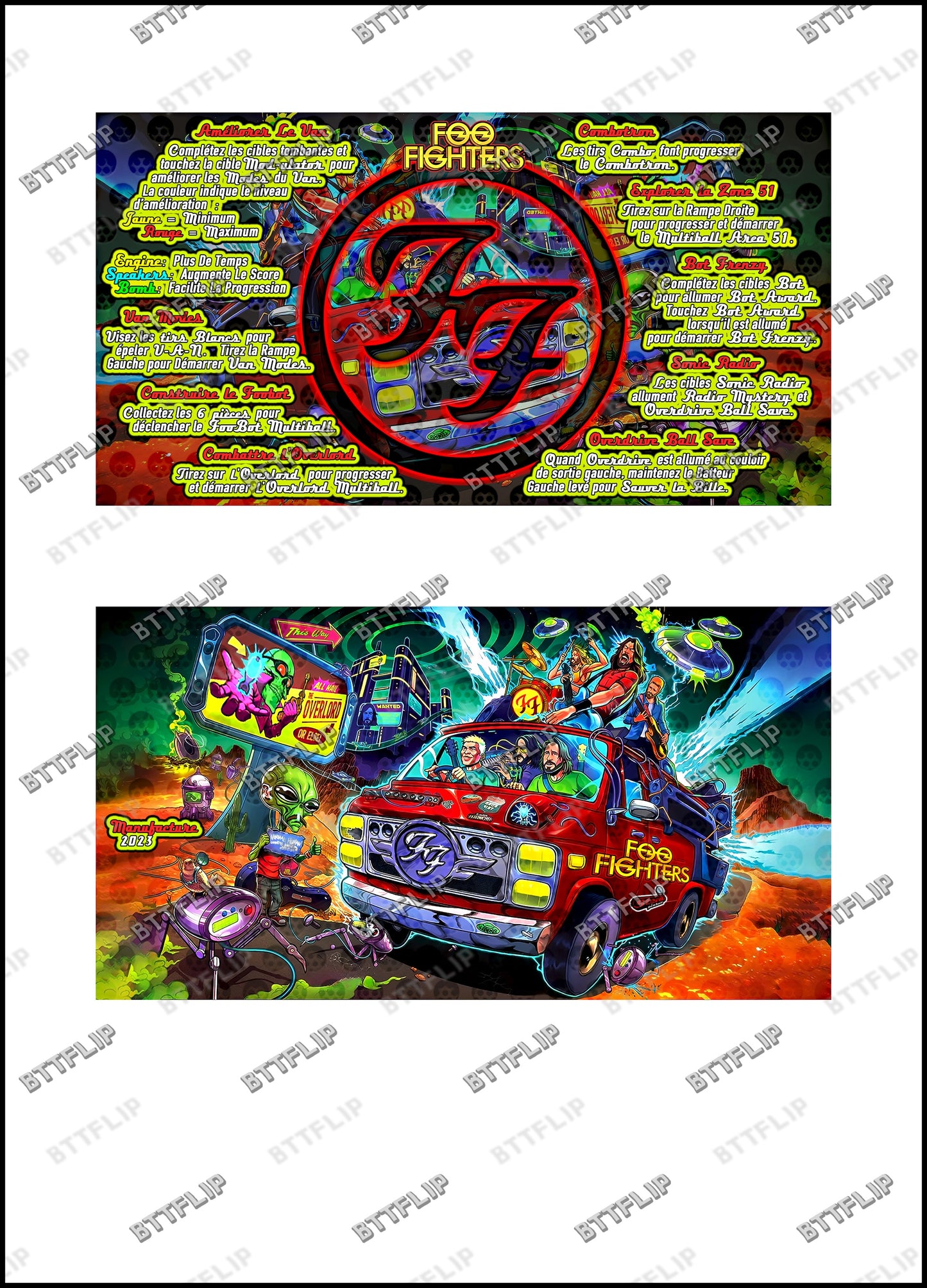 Stern Foo Fighters 2023 Jeu Cartes Instructions Flipper Custom Apron règles imprimées