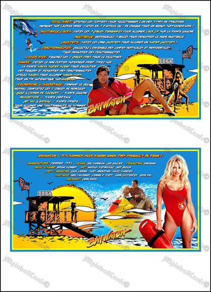 SEGA Baywatch 1995 Game Cards Instructions Pinball Custom Apron Printed Rules