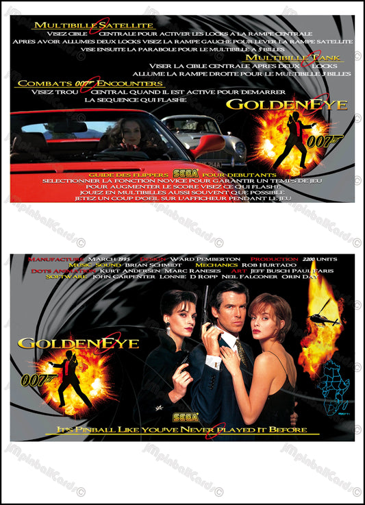 Instrucciones de las tarjetas de juego SEGA Golden Eye 007 James Bond 1996 Pinball - Tarjetas de pinball personalizadas con impresión personalizada