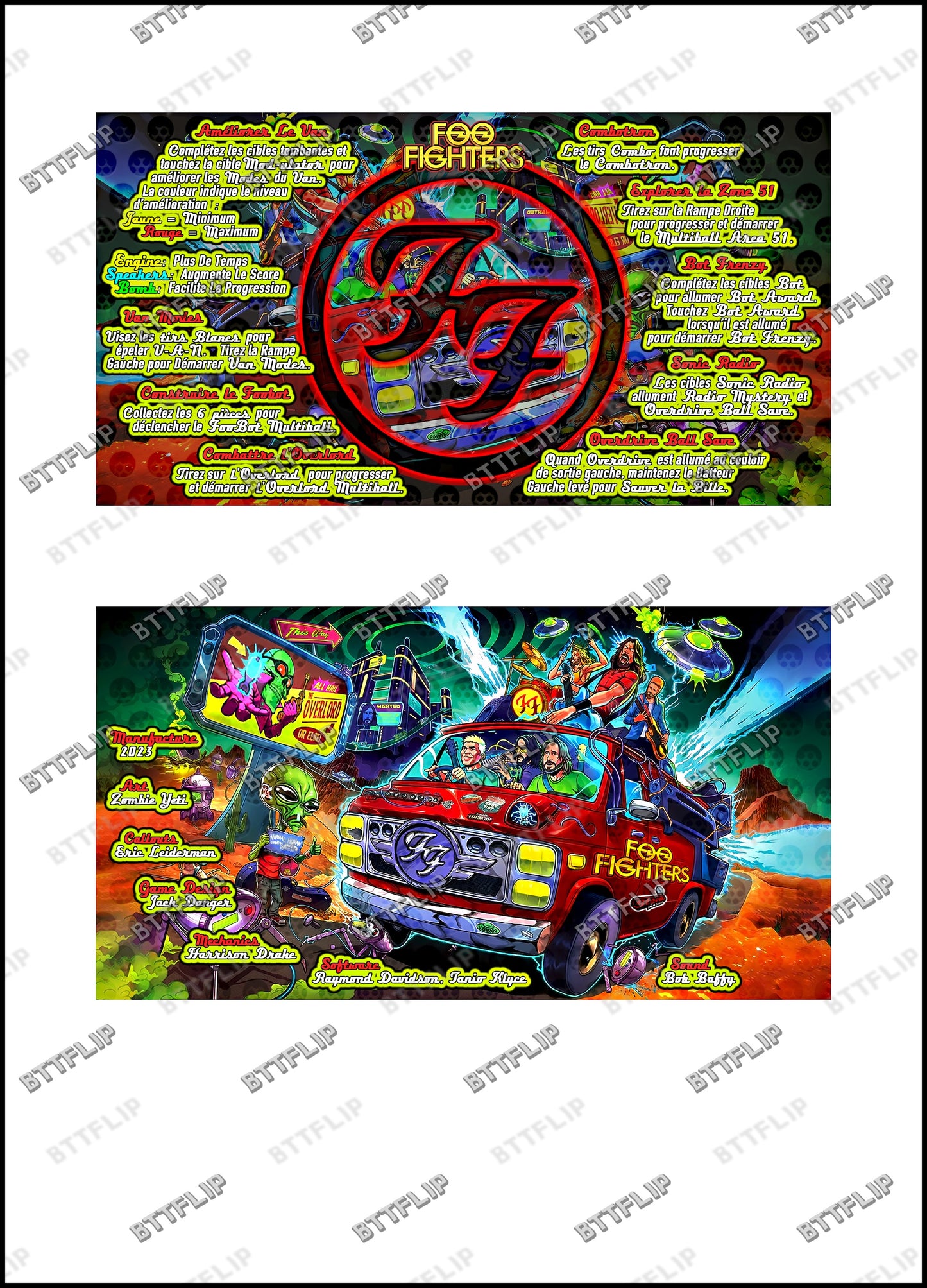 Stern Foo Fighters 2023 Jeu Cartes Instructions Flipper Custom Apron règles imprimées