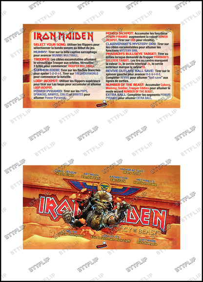 Instrucciones de las tarjetas de juego premium de Stern Iron Maiden 2018, reglas impresas del delantal personalizado de Pinball