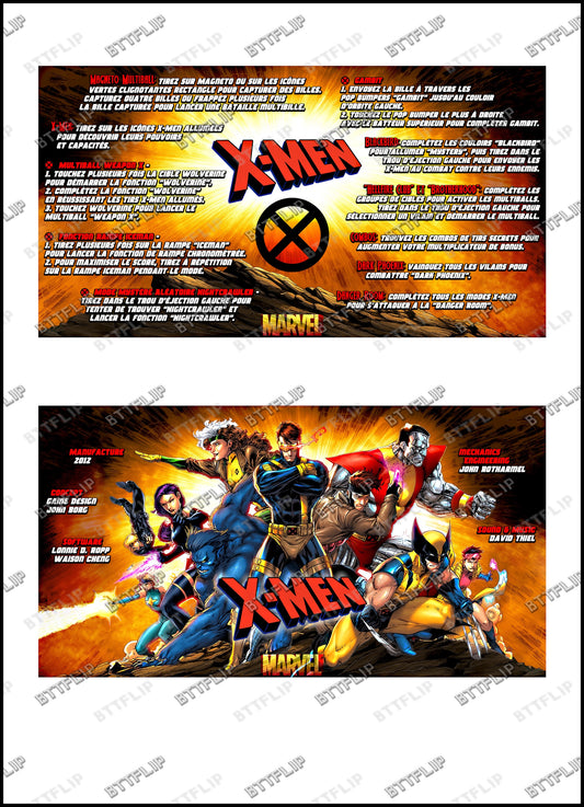 Stern X-MEN 2012 Jeu Cartes Instructions Flipper Custom Apron règles imprimées